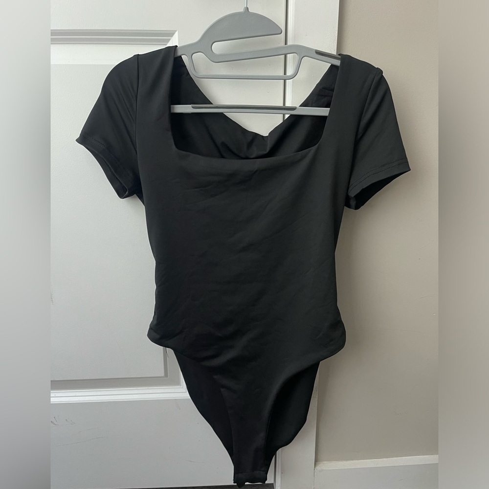 Black square neck bodysuit